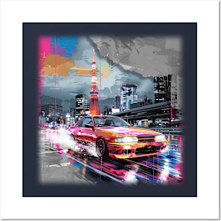 JDM Drifting Japanese Retro Car Posters and Art